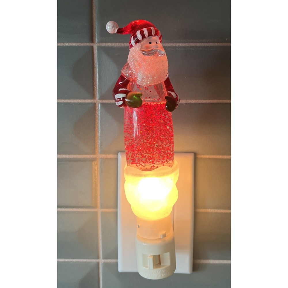 Vintage Christmas Red Glitter Santa Nightlight‎ Santa Claus